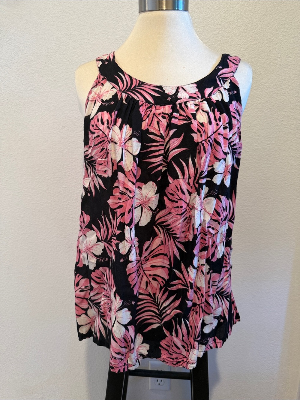 Black Tank Top with Pink Floral Print